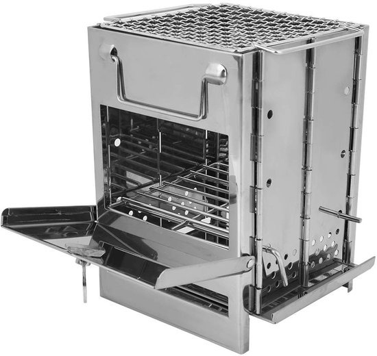 JHUBERS- Houtkachel Opvouwbaar - Roestvrij Staal - Barbecue Grill - Compact Formaat - Buiten Koken - Gemakkelijk Opbergen - Barbecuegrill