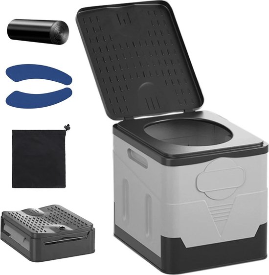 JOCESTYLE - Draagbaar Toilet- Toilet Emmer - Portable Wc - Openlucht toilet - Opvouwbaar Toilet - Toilet voor onderweg - Mobiele Toilet - Kampeer Wc - Voor Volwassenen En Kinderen -Zwart/Grijs van Jocestyle