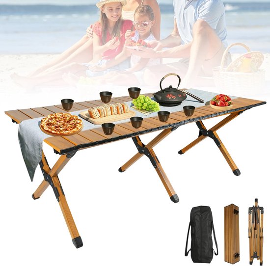 Joorly Campingtafel - Campingtafel inklapbaar - Vouwtafel - Picknicktafel inklapbaar - 4 tot 6 personen - 117cm breed - Hout geel