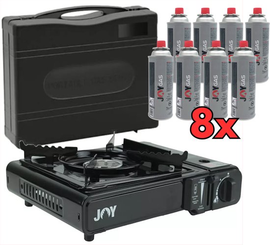 Joygas - Camping Kooktoestel - Kookstel - Butaan Gas - Inclusief 8 Gasflessen - Kookstel Gasflessen - 8x227 Gram - Noodpakket van Merkloos