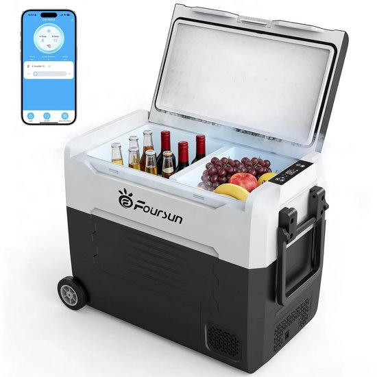 JOYNEXTBUY Draagbare Compressor Koelbox 35L – Dubbele Zone Koelkast & Vriezer – Bluetooth App Bediening – ECO Modus – 12V/24V DC & 100-240V AC – Voor Kamperen, Auto & Reizen