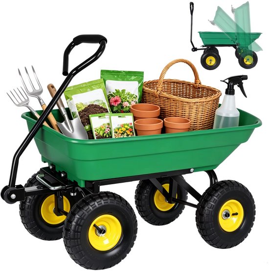 JOYNEXTBUY – Tuinkar met Kiepfunctie – Transportwagen 200 kg – Opvouwbare Campingkar – Kiepwagen voor Tuin, Strand en Camping – Heavy Duty Bolderkar