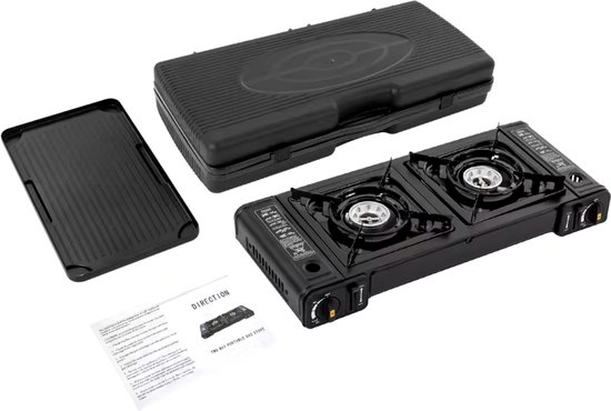 J&R Kooktoestel - Gas kooktoestel - Gaspit - Gasfornuis - Mobiel gasfornuis - Grill - Camping kooktoestel - 2 in 1 Gasfornuis en Grill - Zwart van J&R