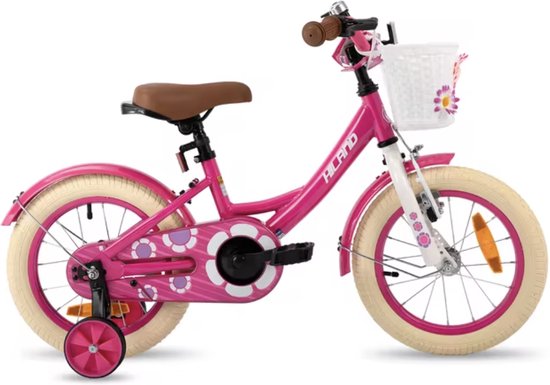J&R Meisjesfiets 14 inch - Kinderfiets 14 inch - Fiets 14 inch - Met zijwieltjes - Mandje - Roze van J&R