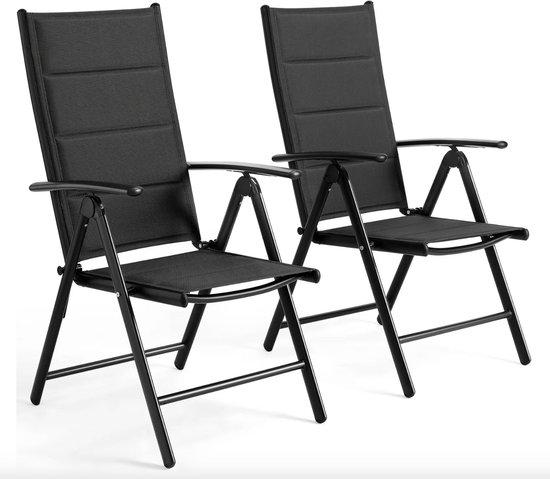J&R Set van 2 tuinstoelen - Klapstoelen opvouwbaar - 7-Standen verstelbaar - Aluminium - Volledig Zwart