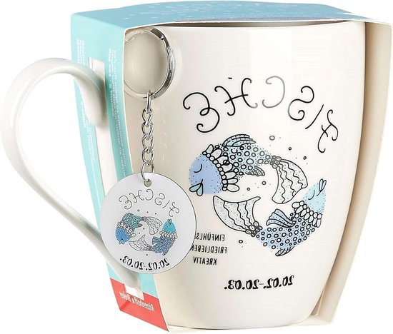 Jumbo Kop - Grote Mok - Koffie Drinken - Sterrenbeeld Vissen - 650 ml - Wit