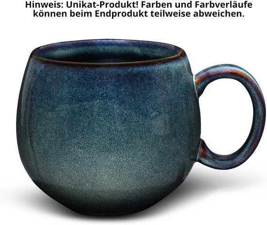 Jumbobeker Porselein - Grote Mok - Warme Dranken - Uniek Kleurverloop - 500 ml Inhoud - Groenblauw