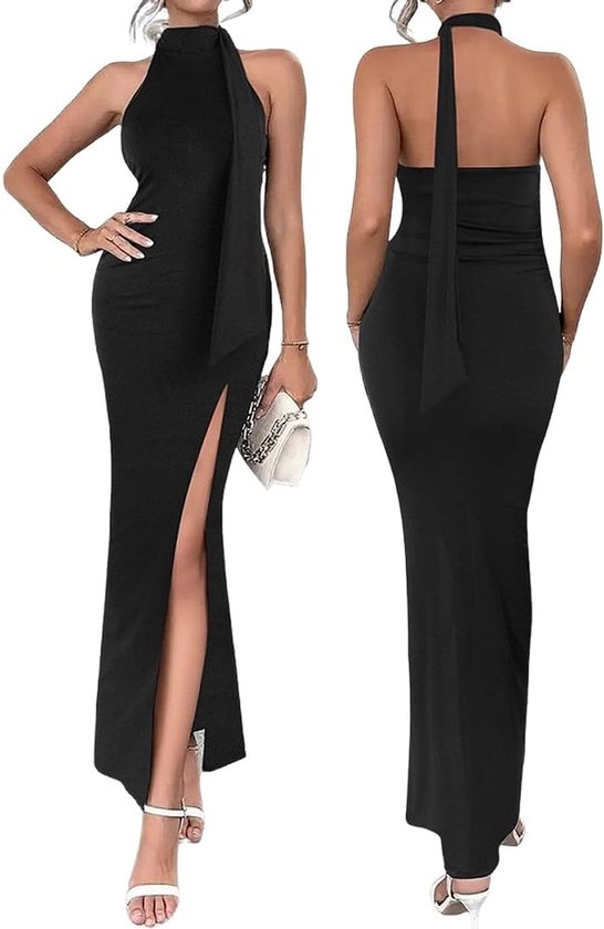 Jurk voor dames, sexy, mouwloos, nauwsluitend, maxi-jurk, elegant, rugvrij, jurk met split, zomer, bodycon, slim casual, cocktailjurk, avondjurken, ceremonie