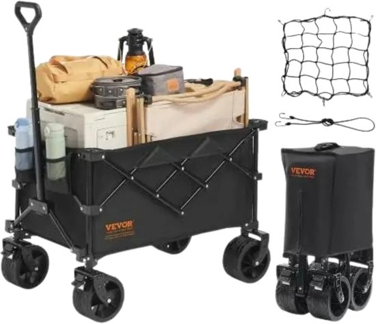 Jurrys Bolderkar - Opvouwbaar - Zwart - Terrein wielen - Strandwagen - Kamperen - Bekerhouders - Compact - Trolley van Jurrys