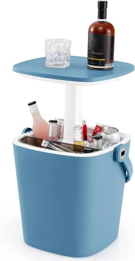 Jurrys Koeltafel - Barkoeler - Koelbox - Cocktailbar - Coolbar - Drankkoeler - Bijzettafel - Multifunctioneel - 4in1 - 15L - Blauw
