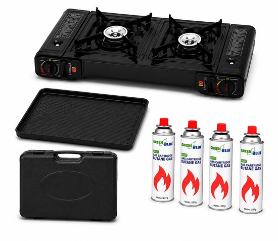 Jurrys Kookplaat - Bbq - Fornuis - Bakplaat - Camping Kookpit - 2 Pits - Lichtgewicht - Reisvriendelijk - 61.5x278.5cm - Zwart