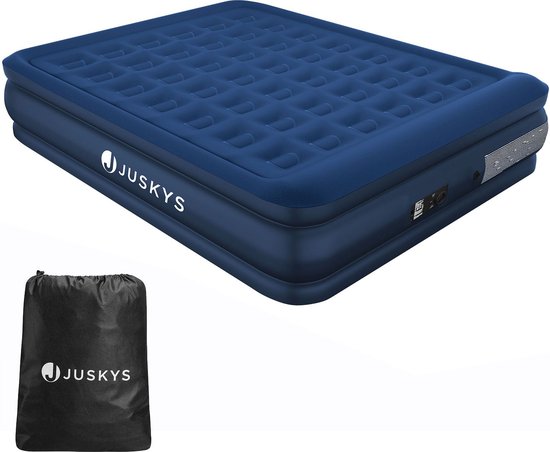 Juskys Zelfopblaasbaar Luchtbed Sapri L - Blauw - 197 x 154 x 45 cm - Incl. Opbergtas van Juskys