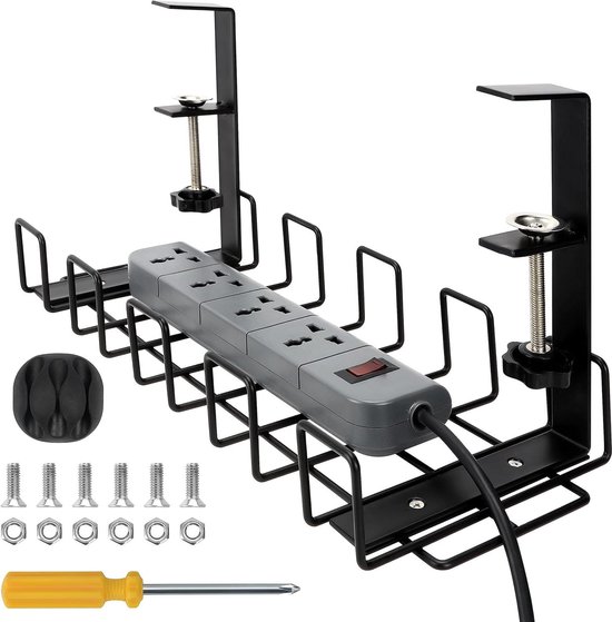 Kabel Management Tray - Bureau Onder - B402 cm - Niet boren - Robuust Zwart Metaal - Draad Mand - Kabel Organiser Rek - Klem - Huis/Kantoor - Bureaus van Aischens