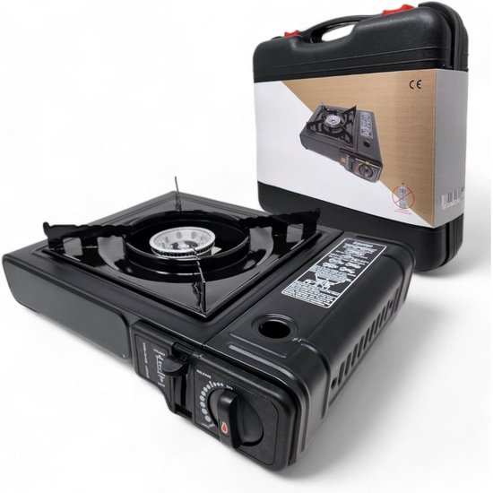KAD® Camping Gasstel -Pits Kooktoestel - Compact & Draagbaar - Zwart - 26cm x 12cm x 34cm