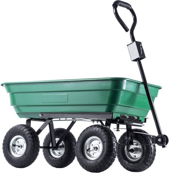 KADAX Bolderkar van kunststof PVC, draagkracht 300 kg, handwagen met kantelfunctie, kiepwagen met metalen frame, tuinwagen, transportwagen (75 l, groen/zwart) van Merkloos