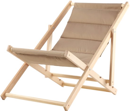 KADAX Ligstoel, strandstoel van hout, zonnebed tot 120 kg, ligstoel van beukenhout, houten klapstoelen, strandstoel, klapstoel voor strand, houten ligstoel (met hoofdsteun, cappucino) van Merkloos