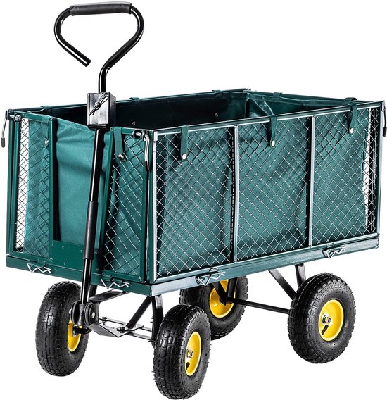 KADAX Net tuinwagen, 97 x 47 x 40 cm, tuinwagen van gepoedercoat metaal, transportwagen met draagkracht tot 500 kg, opvouwbare bolderkar, strand, dieren (groen) van Merkloos