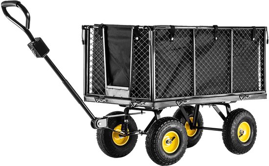 KADAX Net tuinwagen, 97 x 47 x 40 cm, tuinwagen van gepoedercoat metaal, transportwagen met draagkracht tot 500 kg, opvouwbare handkar, strand, dieren (zwart) van Merkloos