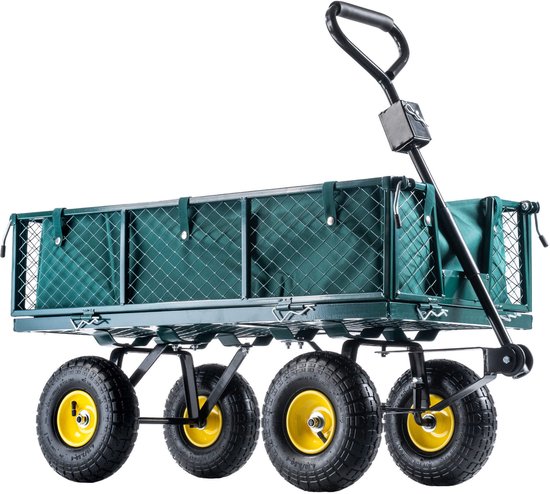 KADAX Nettuinwagen met afneembaar zeil, draagkracht 300 kg, bolderkar van gepoedercoat staal, handkar met antislipgreep, tuinwagen, transportwagen (120 l, groen/zwart) van Merkloos