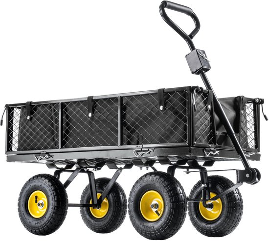 KADAX Nettuinwagen met afneembaar zeil, draagkracht 300 kg, bolderkar van gepoedercoat staal, handkar met antislipgreep, tuinwagen, transportwagen (120 l, zwart) van Merkloos