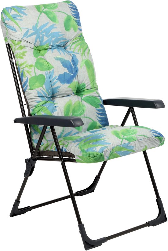 KADAX Tuinstoel met verstelbare rugleuning, relaxstoel van gepoedercoate stalen constructie, klapstoel met draagvermogen tot 110 kg, ligstoel met kussen (S rechthoekig, groen/blauw)