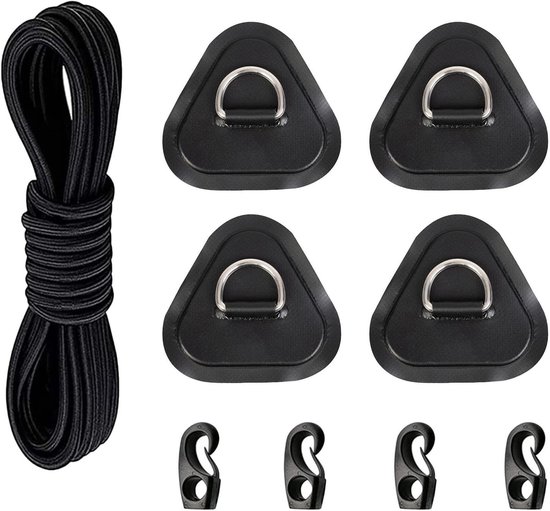 Kajak Reparatieset - Kano Herstelset - Watersport Reparatie - Weerbestendige D-ringen - 4-delige set - Zwart