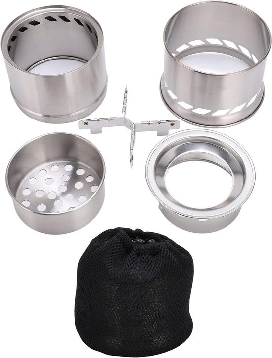 Kampeer Fornuis - Houtkachel Backpack - Buiten Koken - Roestvrij Staal - 14x10 cm - Zilver