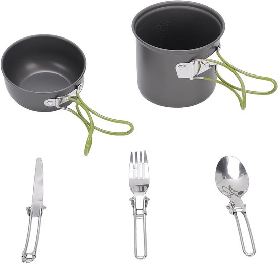 Kampeer Keukenset - Kookgerei Set - Buiten Koken - Compact Opvouwbaar - Voor 2 Personen - Grijs