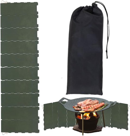 Kampeer Kook Windscherm - Windscherm voor Kooktoestel - Buiten Koken - Opvouwbaar 10-Paneel Ontwerp