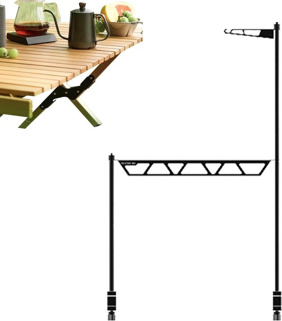 Kampeer Kookgerei Standaard - Outdoor Tafel - Buiten Koken - Verstelbare Indeling - 72x43cm - Zwart