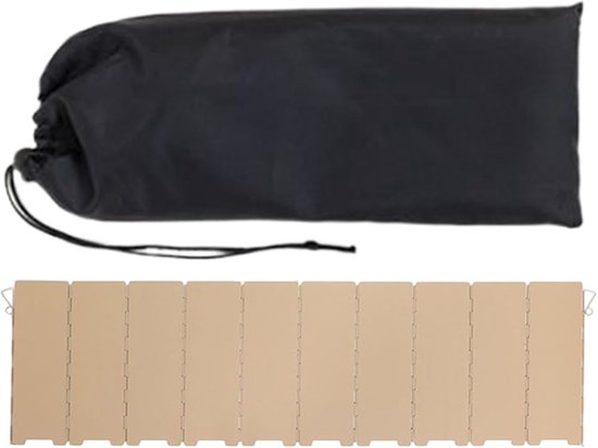 Kampeer Kookplaat - Windscherm Kooktoestel - Buiten Koken - Opvouwbaar 10-Panelen - 82x24cm - Kaki