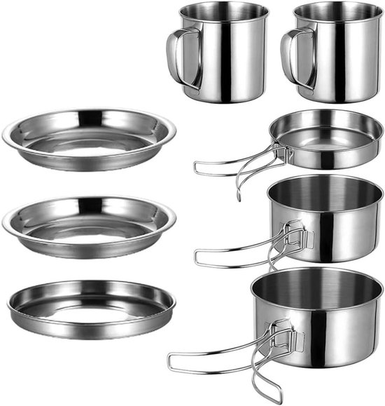 Kampeer Kookset - Pannen Set - Buiten Koken - Lichtgewicht Ontwerp - Meerdere Delen - Zilver