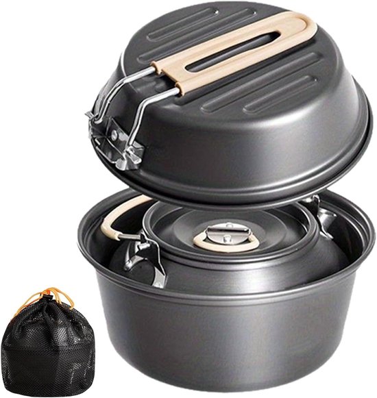 Kampeer Kookset - Pannen Set Outdoor - Buiten Koken - Lichtgewicht Ontwerp - 21 x 21 x 16 cm