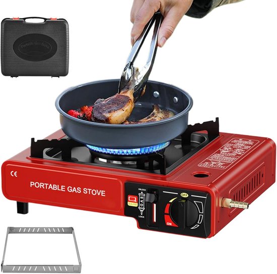 Kampeer kooktoestel - Backpacking brander - Outdoor koken - Dubbel mechanisme - 36 x 28 x 92 cm - Rood