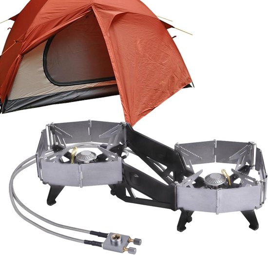 Kampeer Kooktoestel - Dubbele Brander - Buiten Koken - Efficiënte Verbranding - 34x117x96 cm - Zilver
