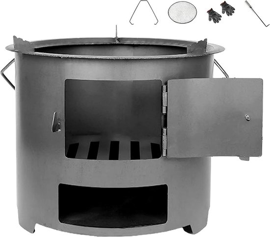Kampeer Kooktoestel - Houtkachel Buiten - Picknick Barbecue - Verstevigd Staal - 26x26x25 cm - Zwart
