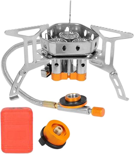 Kampeer Kooktoestel - Opvouwbare Brander - Buiten Koken - Instelbare Vlamregeling - 9 x 9.5 x 9 cm - Zilver