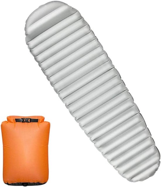Kampeer mat - Slaapmat lucht - Comfortabel slapen - Ingebouwde pomp - 190 x 75 cm - Lichtgrijs