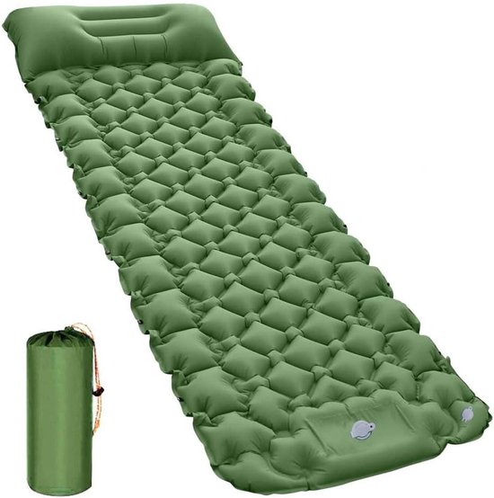 Kampeer Mat - Slaapmat Luchtbed - Kamperen Backpacken - Voetpomp Inclusief - 234 x 70 x 5 cm - Groen