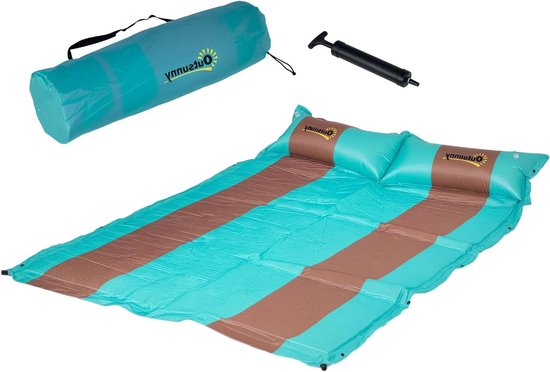 Kampeer matras - Slaapmat - Buiten slapen - Zelfopblazend - 192x135 cm - Blauw bruin