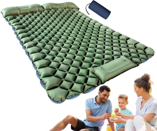 Kampeer Matras - Slaapmat Dubbel - Buiten Ontspannen - Ingebouwde Voetpomp - 200x120 cm - Legergroen