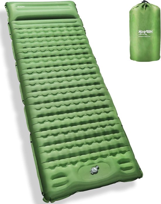 Kampeer Matras - Slaapmat Opblaasbaar - Buiten Slapen - Ingebouwde Pomp - 12 cm Dik - Groen