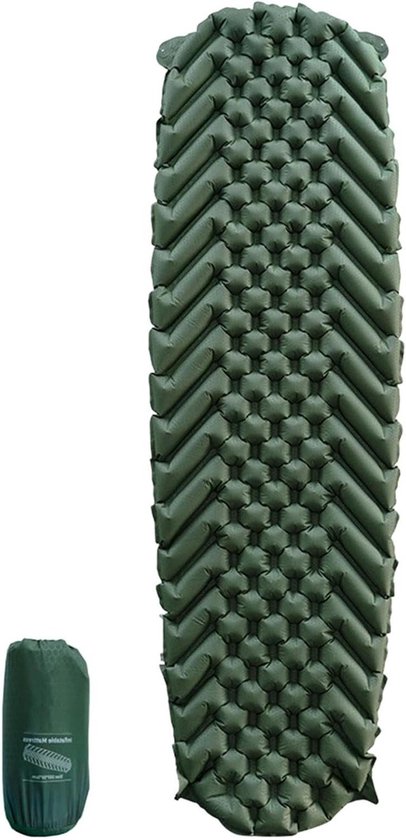 Kampeer Matras - Slaapmat Opblaasbaar - Buiten Slapen - Zelf Opblazend - 183 x 55 cm - Groen