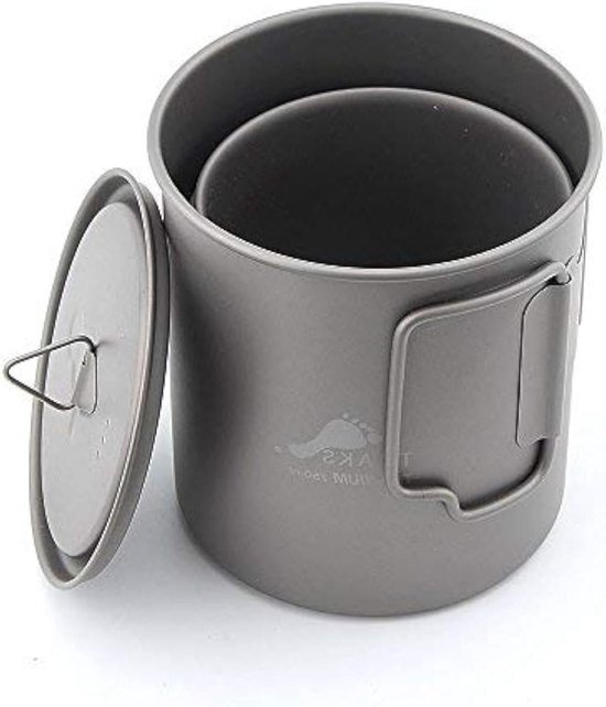 Kampeer Mok Set - Outdoor Bekers - Reizen en Kamperen - Lichtgewicht Titanium - 750ml en 450ml - Zilver