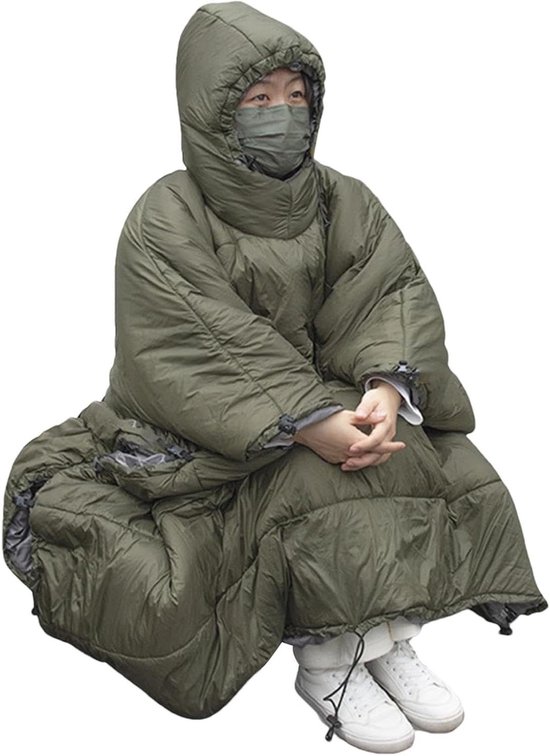 Kampeer Poncho Slaapzak - Outdoor Deken Cape - Kamperen Wandelen - Waterdicht Ademend - 140x113 cm - Groen