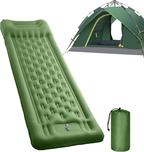Kampeer Slaapmat - Kampeermatras Luchtbed - Outdoor slapen - Ingebouwde voetpomp - 10 cm dik - Olijfgroen