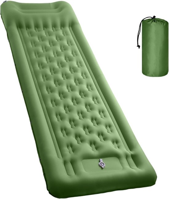 Kampeer Slaapmat - Kampeermatras Outdoor - Kamperen Hiken - Ingebouwde Voetpomp - 11 cm Dik - Olijfgroen