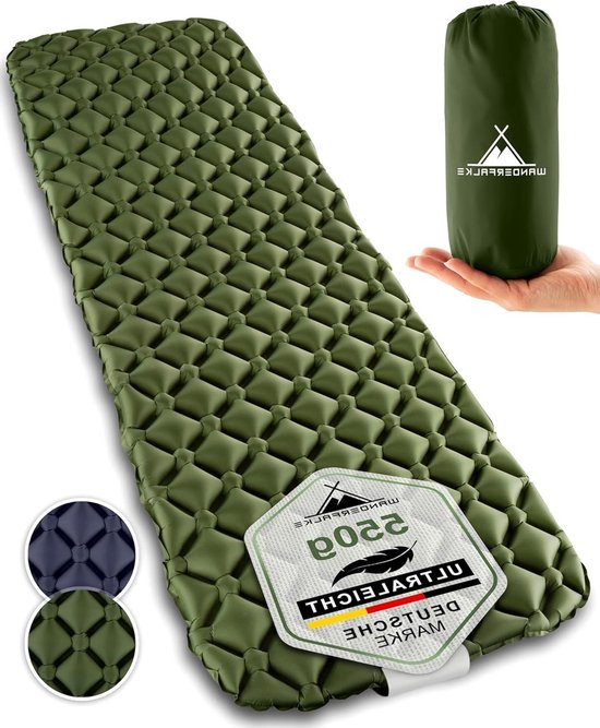 Kampeer slaapmat - Luchtbed buiten - Outdoor avontuur - Extra breed ontwerp - 190 x 66 cm - Groen