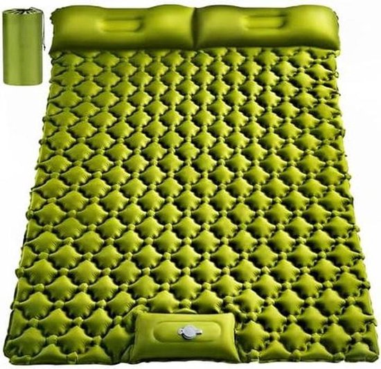 Kampeer Slaapmat - Luchtbed Dubbel - Outdoor Slapen - Ingebouwde Voetpomp - 200x130x10 cm - Leger Geel