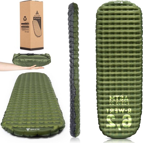 Kampeer Slaapmat - Luchtbed Isomat - Outdoor Slapen - Hoge R-waarde 62 - 8 cm dik - Groen Grijs van Merkloos